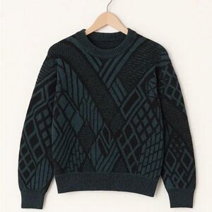 Geometric Pattern Sweater - Black and Teal
